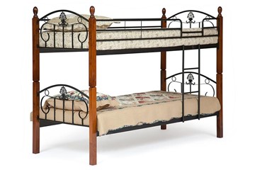 Детская кровать BOLERO двухярусная дерево гевея/металл, 90*200 см (bunk bed), красный дуб/черный в Глазове