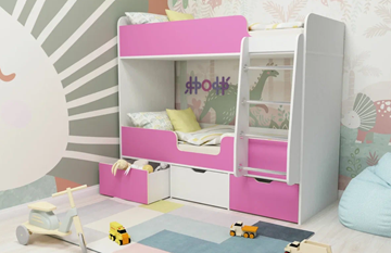 Двухэтажная детская кровать Малыш двойняшка 70х160, корпус Белое дерево, фасад Розовый в Глазове