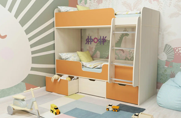 Детская 2-х ярусная кровать Малыш двойняшка 70х160, корпус Дуб молочный, фасад Оранжевый в Глазове