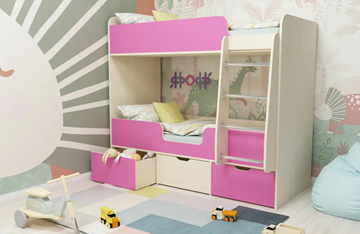 Детская 2-этажная кровать Малыш двойняшка 70х160, корпус Дуб молочный, фасад Розовый в Глазове