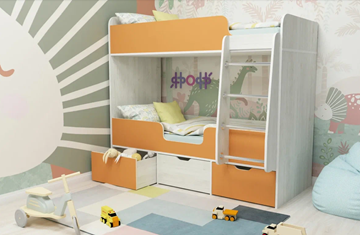 Двухэтажная детская кровать Малыш двойняшка 70х160, корпус Винтерберг, фасад Оранжевый в Глазове