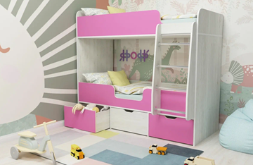 Двухъярусная детская кровать Ярофф Малыш двойняшка 70х160, корпус Винтерберг, фасад Розовый в Глазове