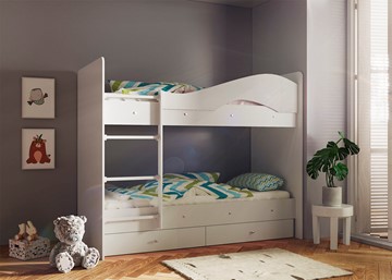 Двухъярусная детская кровать Мая с 2 ящиками на щитах, цвет Млечный дуб в Ижевске