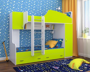 Детская кровать-шкаф Юниор-2, каркас Белое дерево, фасад Лайм в Ижевске