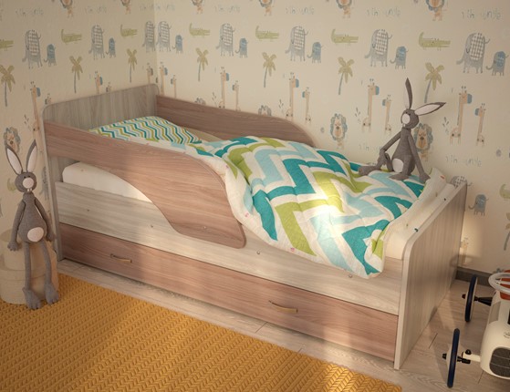 Кровать с ящиками Максимка, корпус Шимо светлый, фасад Шимо темный в Сарапуле - изображение