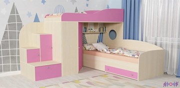 Кровать-чердак в детскую Кадет-2, корпус Дуб, фасад Розовый в Сарапуле