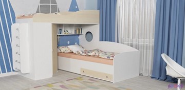 Детская кровать-шкаф Кадет-2 с металлической лестницей, корпус Белое дерево, фасад Дуб в Глазове