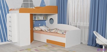 Детская кровать-шкаф Кадет-2 с металлической лестницей, корпус Белое дерево, фасад Оранжевый в Глазове