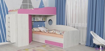 Детская кровать-шкаф Кадет-2 с металлической лестницей, корпус Винтерберг, фасад Розовый в Сарапуле
