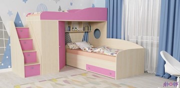Детская кровать-шкаф Кадет-2 с универсальной лестницей, корпус Дуб, фасад Розовый в Сарапуле