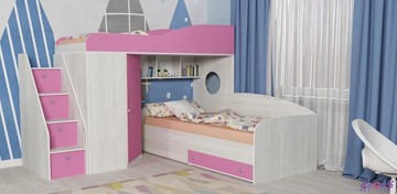 Детская кровать-шкаф Кадет-2 с универсальной лестницей, корпус Винтерберг, фасад Розовый в Сарапуле