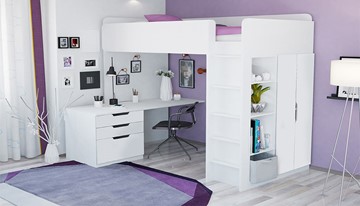 Кровать-чердак с письменным столом и шкафом POLINI Kids Simple Белый в Глазове - предосмотр 1