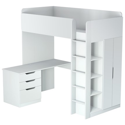 Кровать-чердак с письменным столом и шкафом POLINI Kids Simple Белый в Глазове - изображение
