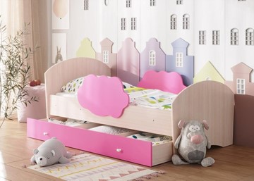 Детская кровать с бортиками Тучка с ящиком, корпус Дуб млечный, фасад Розовый в Глазове