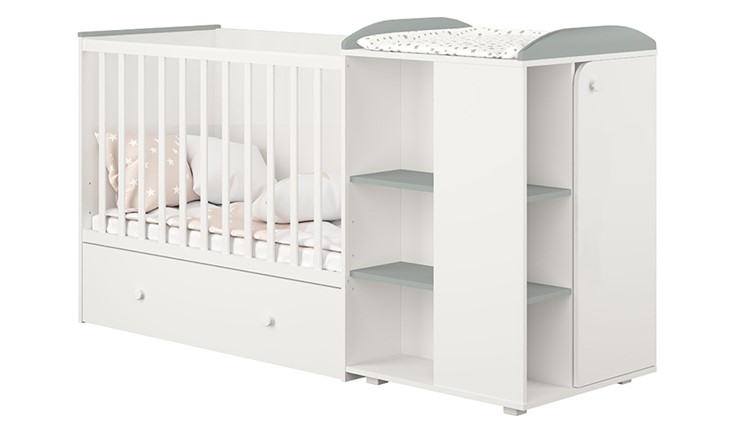Многофункциональная кровать с комодом POLINI Kids Ameli 800 Белый / Серый, серия AMELI в Глазове - изображение 1