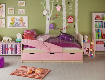 Детская кровать Дельфин, Розовый глянец 80х200 в Сарапуле