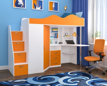 Детская кровать-шкаф Пионер-1, каркас Белое дерево, фасад Оранжевый в Глазове