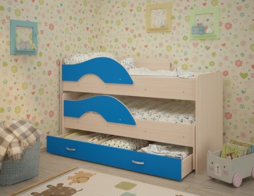 Детская 2-этажная кровать ТМК Радуга 1.6 с ящиком, корпус Млечный дуб, фасад Синий в Ижевске