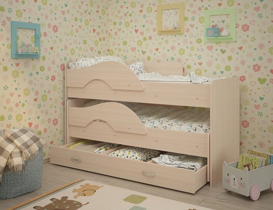 Двухэтажная детская кровать Радуга 1.6 с ящиком, цвет Млечный дуб в Глазове - изображение
