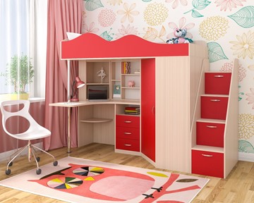 Детская кровать-шкаф Пионер-1, каркас Дуб, фасад Красный в Ижевске