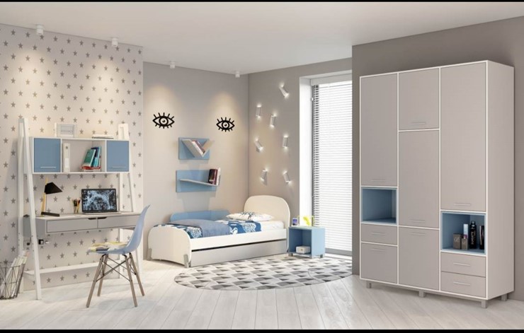 Мебель для детской POLINI Kids Mirum №1 Белый / Серый / Голубой в Сарапуле - изображение