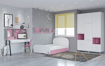 Комплект мебели для детской POLINI Kids Mirum №4 Белый / Серый / Розовый в Глазове