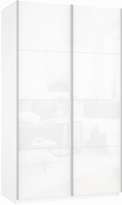 Шкаф 2-х створчатый Прайм (Белое стекло/Белое стекло) 1200x570x2300, белый снег в Глазове