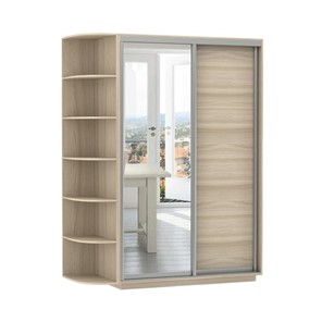 Шкаф 2-х дверный Экспресс (ДСП/Зеркало) со стеллажом 1500х600х2400, шимо светлый в Сарапуле