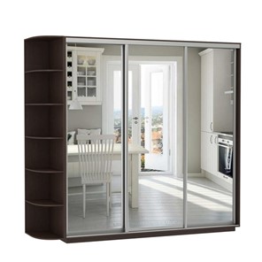 Шкаф 3-дверный Экспресс (3 зеркала), со стеллажом 2400х600х2400, венге в Сарапуле