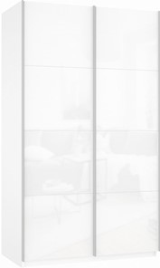 Шкаф 2-х створчатый Прайм (Белое стекло/Белое стекло) 1400x570x2300, белый снег в Глазове