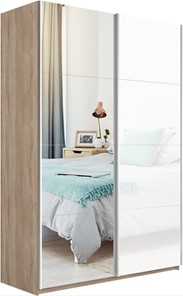 Шкаф 2-дверный Прайм (Зеркало/Белое стекло) 1600x570x2300, дуб сонома в Глазове