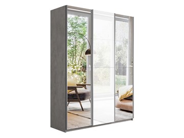 Шкаф 3-х дверный Широкий Прайм (2 Зеркала / Стекло белое) 2400x570x2300, Бетон в Глазове