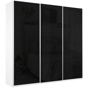 Шкаф 3-х створчатый Широкий Прайм (Черное стекло) 2400x570x2300,  Белый Снег в Глазове