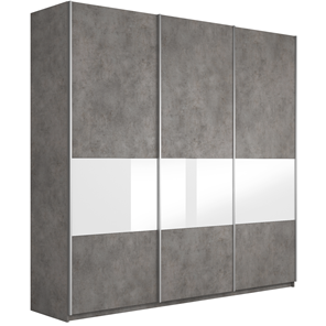 Шкаф 3-х створчатый Е1 Широкий Прайм (ДСП / Белое стекло) 2400x570x2300, Бетон в Глазове
