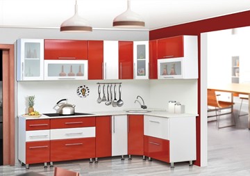 Кухонный угловой гарнитур Мыло 224 2600х1600, цвет Красный/Белый металлик в Глазове
