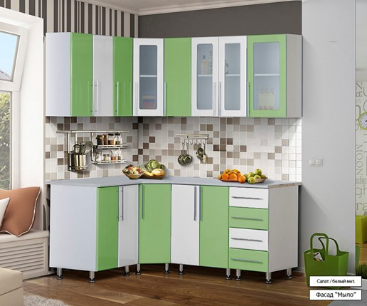 Модульная кухня Мыло 224 1800х1400, цвет Салат/Белый металлик в Сарапуле - изображение