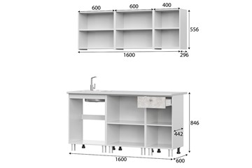 Гарнитур на кухню КГ-1 1600, белый/белый/цемент светлый/антарес в Сарапуле - предосмотр 2