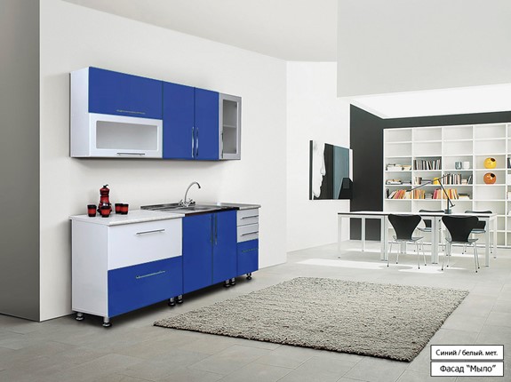 Кухонный гарнитур Мыло 224 2000х718, цвет Синий/Белый металлик в Сарапуле - изображение