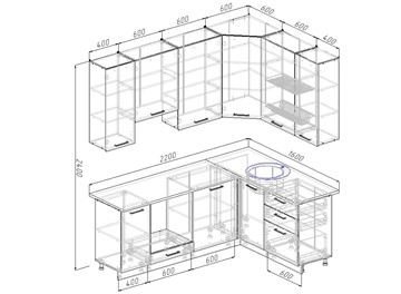 Дизайн угловых кухонных гарнитуров 2200 мм для кухни 6 кв.м.