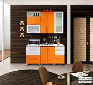 Кухня маленькая Мыло 224 1600х718, цвет Оранжевый/Белый металлик в Ижевске