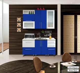 Кухонный гарнитур Мыло 224 1600х718, цвет Синий/Белый металлик в Сарапуле