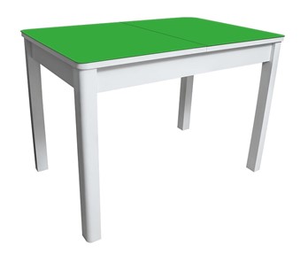 Кухонный раскладной стол Айсберг-02 СТ2, белое ЛДСП/стекло зеленое/прямые массив белый в Сарапуле