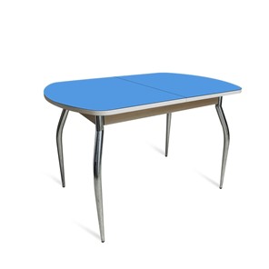 Кухонный обеденный стол ПГ-05 СТ2, дуб молочный/синие стекло/35 хром гнутые металл в Сарапуле