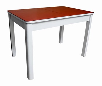 Кухонный стол раздвижной Айсберг-07 СТ2, белое ЛДСП/стекло алое/прямые массив белый в Глазове