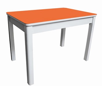 Раздвижной стол Айсберг мини СТ2, белое ЛДСП/стекло оранжевое/прямые массив белый в Глазове