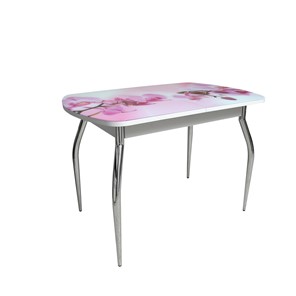 Кухонный стол раскладной ПГ-01СТФ белое/орхидея/хром фигурные в Сарапуле