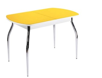 Кухонный раздвижной стол ПГ-07 СТ2, белое/желтое стекло/35 хром гнутые металл в Глазове