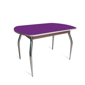 Кухонный раздвижной стол ПГ-02 СТ2, дуб молочный/фиолетовое стекло/35 хром гнутые металл в Глазове