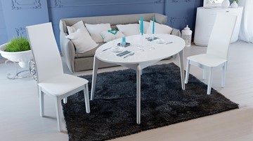 Овальный стол на кухню Марсель (СМ(Б)-102.01.12(1)), цвет  Белый/Стекло белое глянец в Глазове