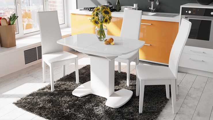 Кухонный стол раскладной Портофино (СМ(ТД)-105.01.11(1)), цвет  Белый глянец/Стекло белое в Сарапуле - изображение 1